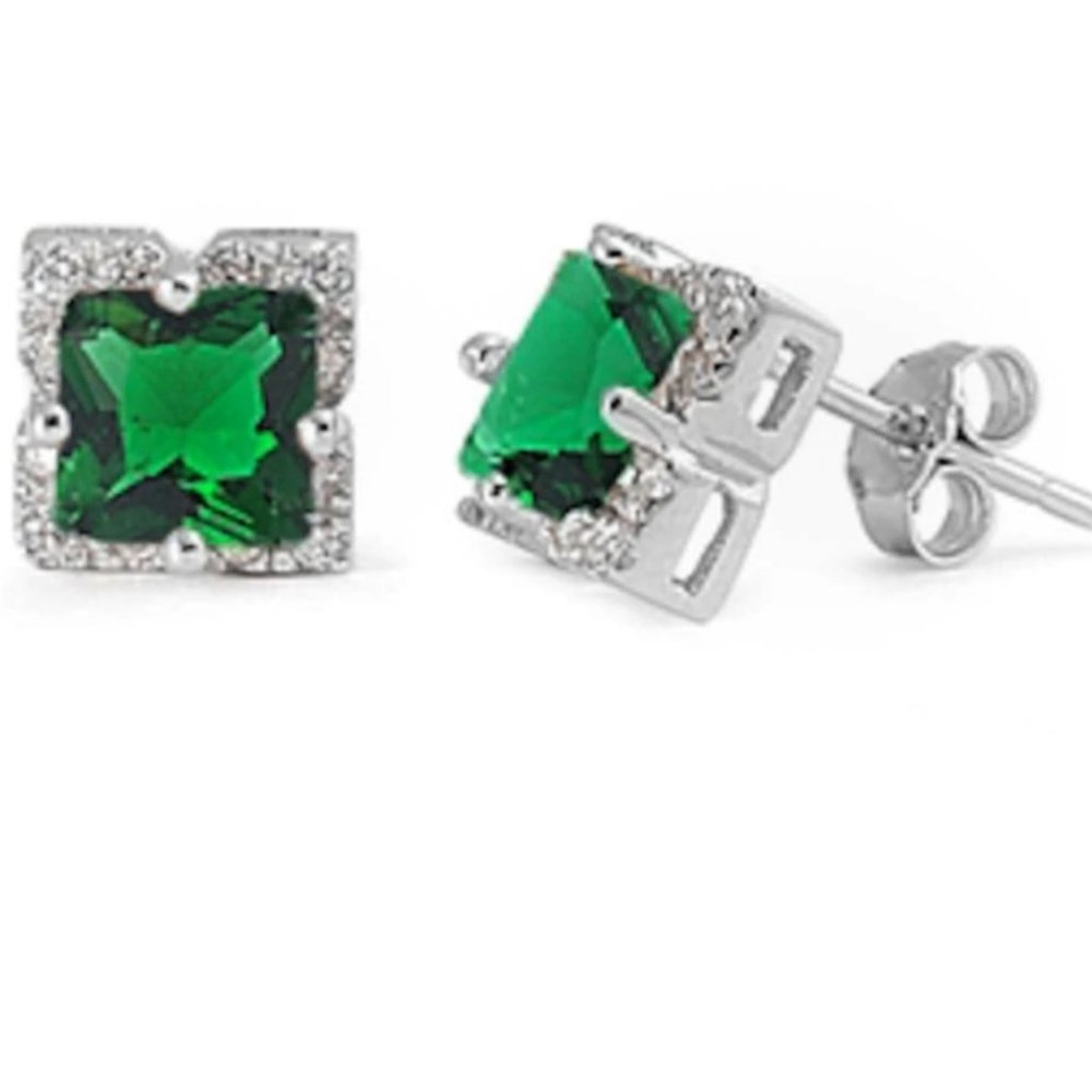 Princess Shape Emerald Earrings